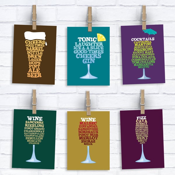 Set of 6 Drink Themed Birthday Cards