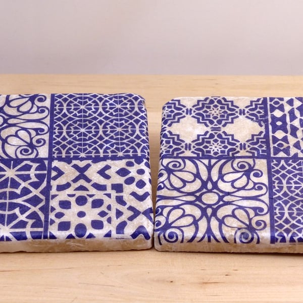 Marble 'Blue Tile' Coasters