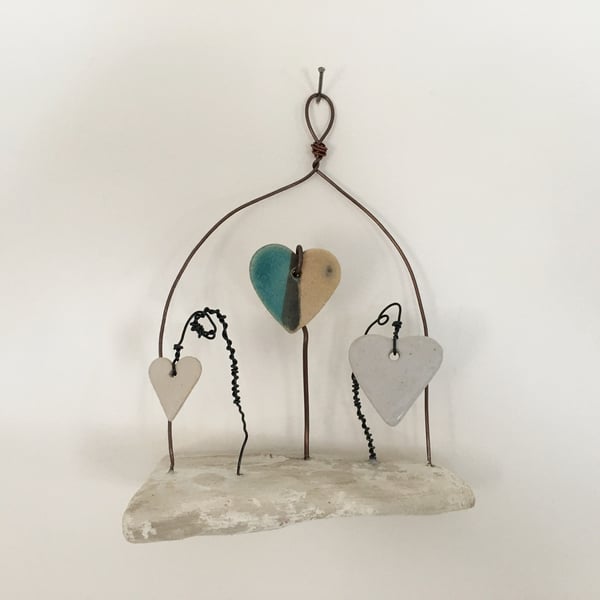 Driftwood wall hanger, pottery hanger, wire art, wire sculpture, home decor