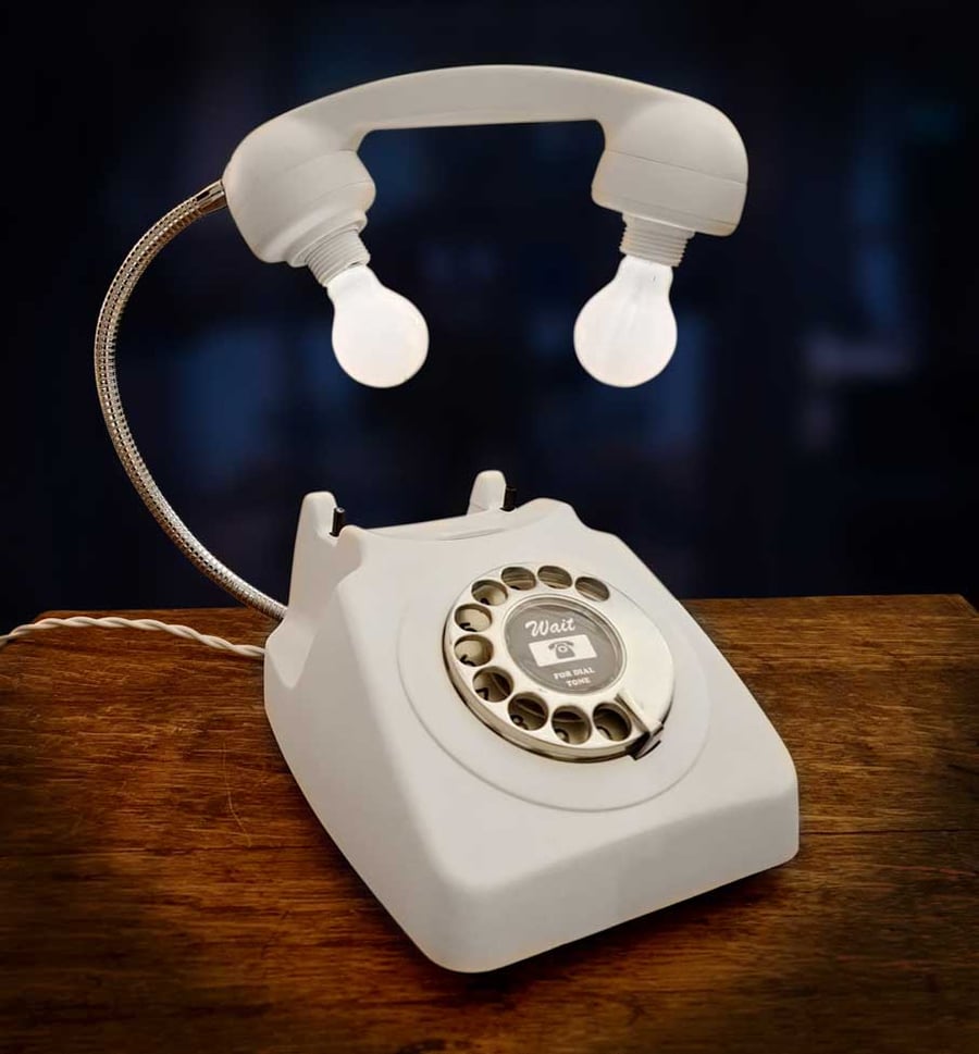 Upcycled Retro Vintage 1960s Rotary Telephone Lamp Matt White