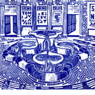 The Lily Pad Fountain, Nuneaton, linocut print by John Freeman