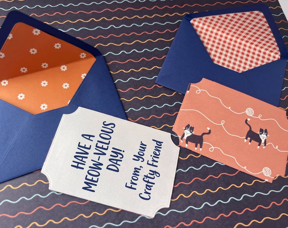 Handmade Cat Blue small Envelopes - Shimmer card Inserts x 5