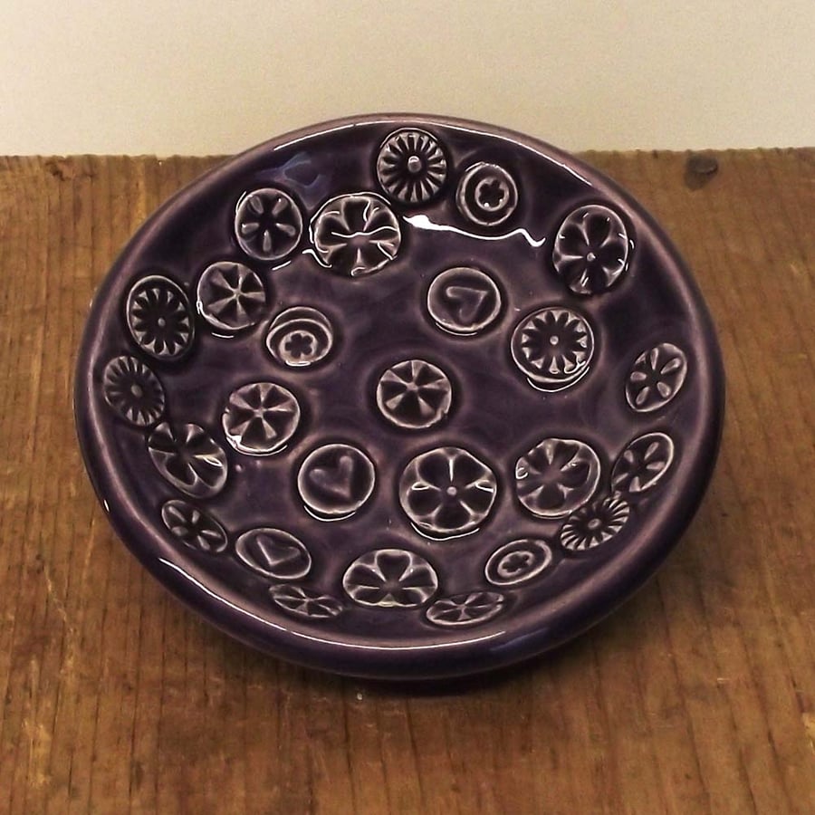 Useful little purple pottery dish, votive holder, trinkets Ceramic
