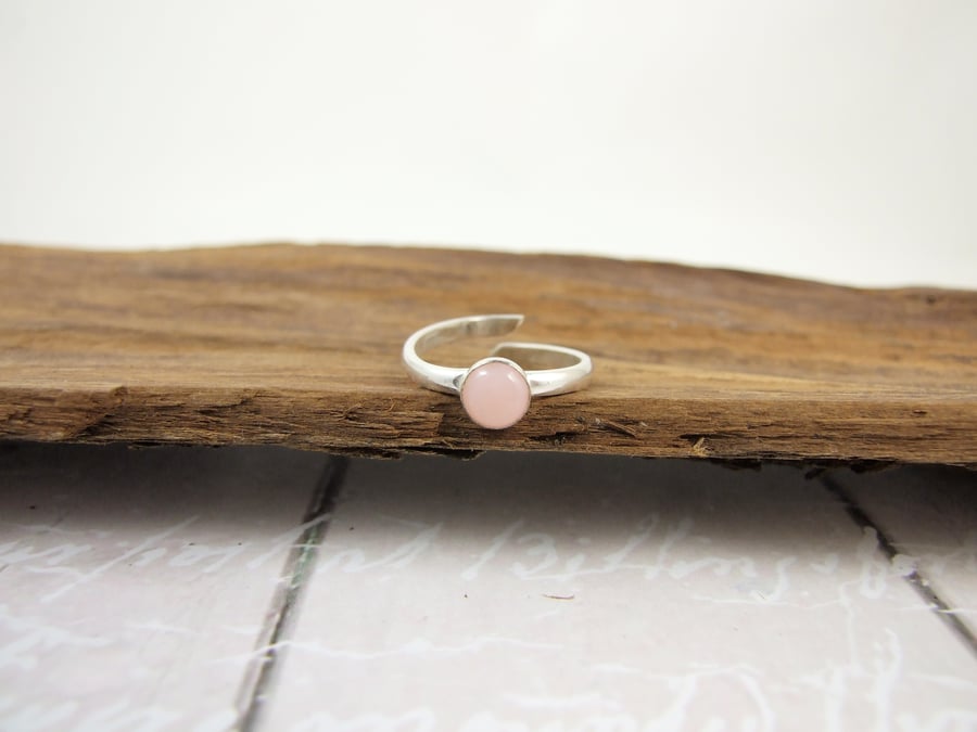 Sterling Silver and Pink Opal Ring, Adjustable Fit, UK Size Medium