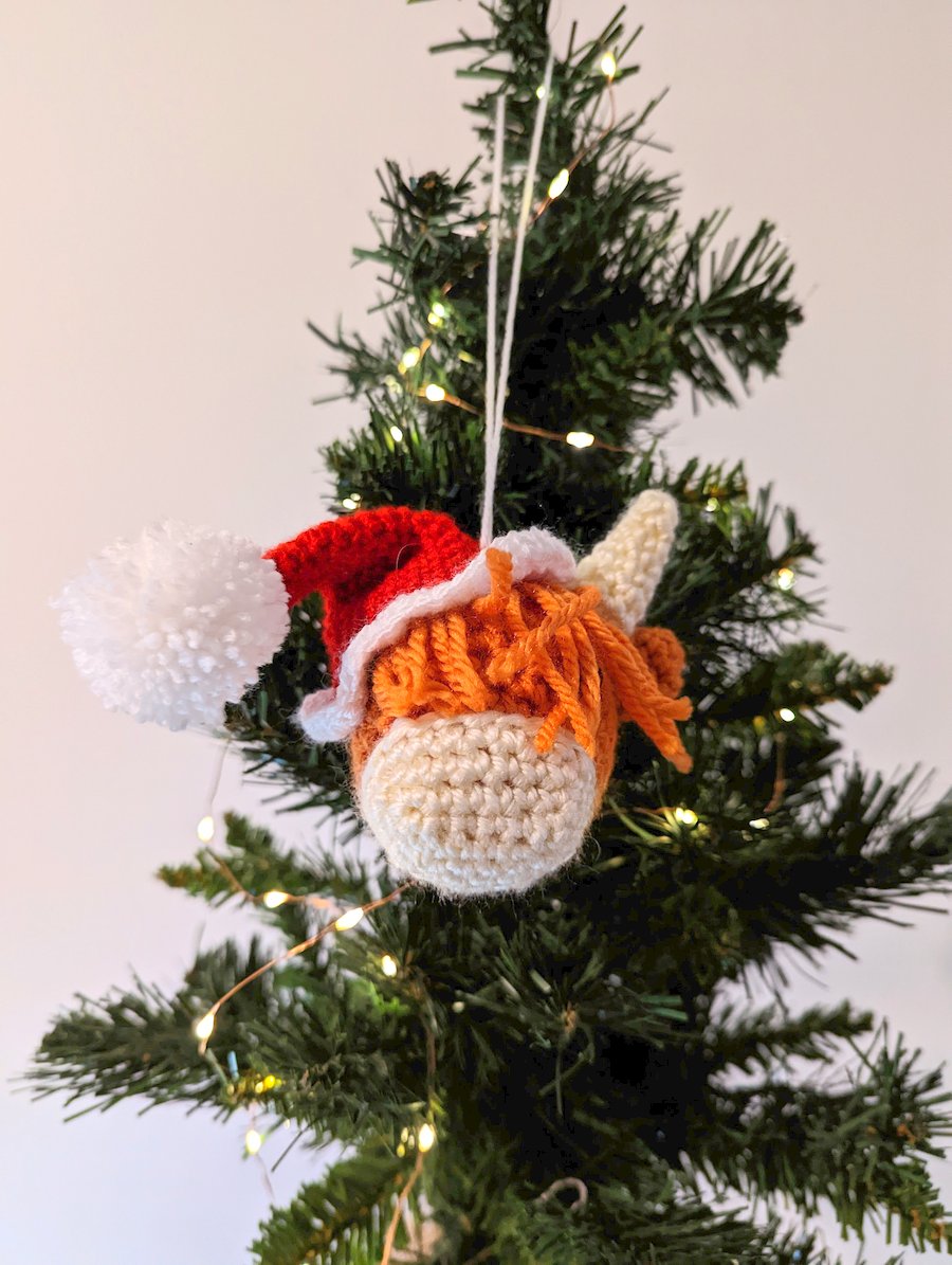 Highland cow crochet bauble, novelty bauble christmas tree decoration