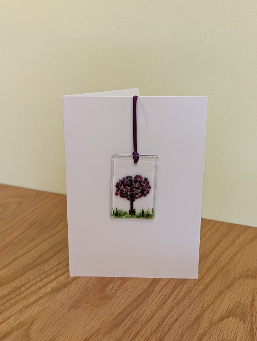 Fused Glass Purple Blossom Tree Keepsake Hanger Card