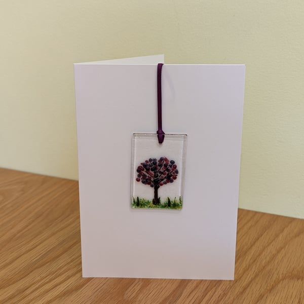 Fused Glass Purple Blossom Tree Keepsake Hanger Card