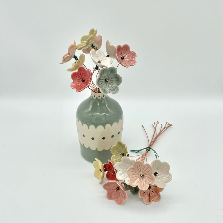 Handmade Ceramic Flowers - Pastel Home Decor, Birthday, Mothers Day Gift