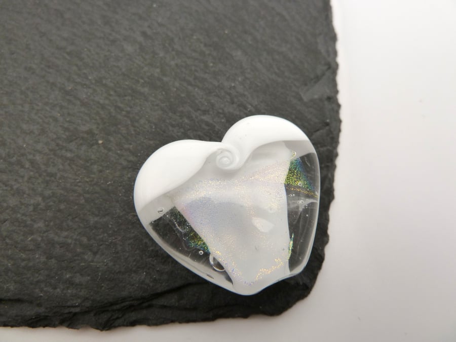 lampwork glass bead, dichroic heart focal