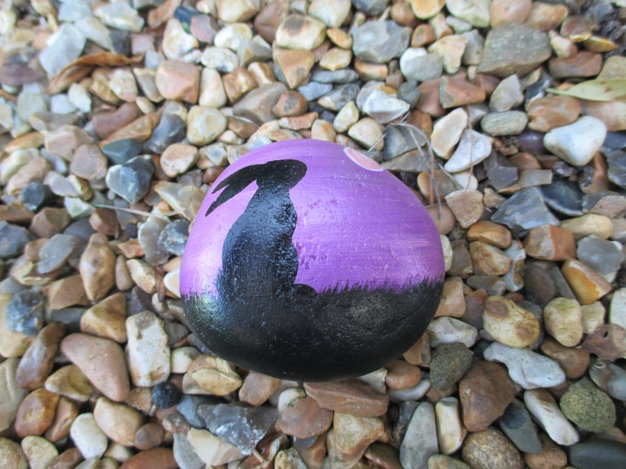 Painted Rock Stone Bunny Rabbit Pet Silhouette 