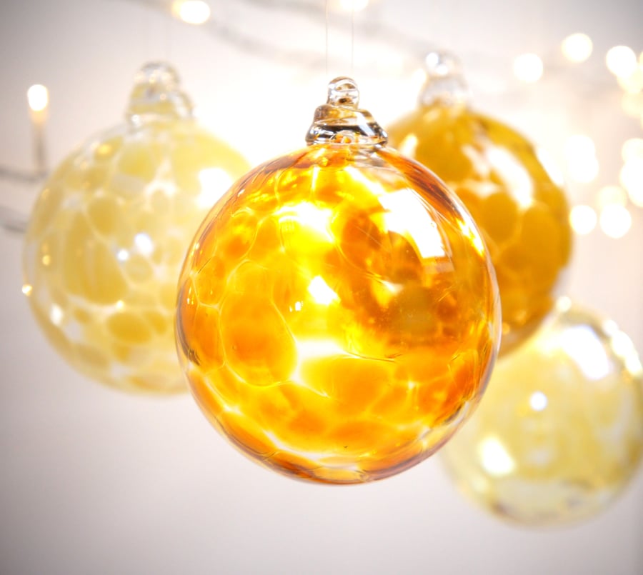 Gold Topaz Handmade Blown Glass Christmas Bauble