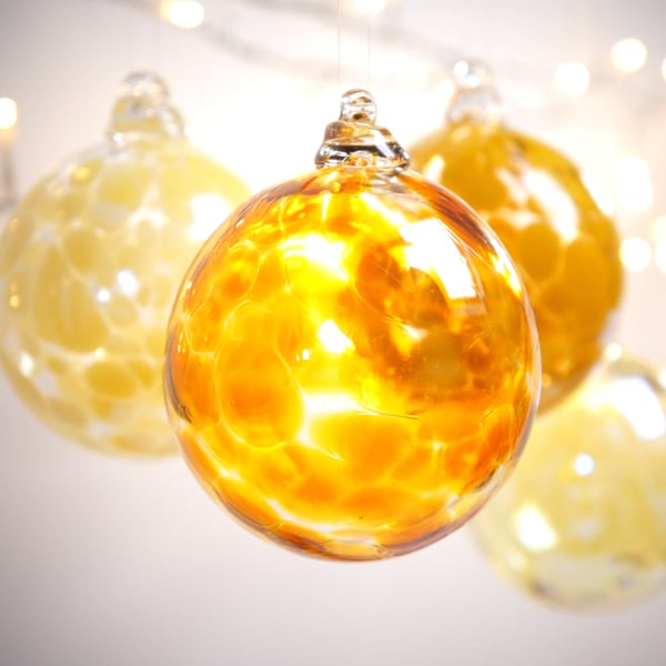 Gold Topaz Handmade Blown Glass Christmas Bauble