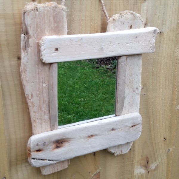 Driftwood mirror with rope hanger