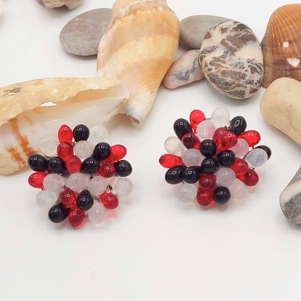 Black White and Red Small Beaded Brooch, Mothers Day Gift