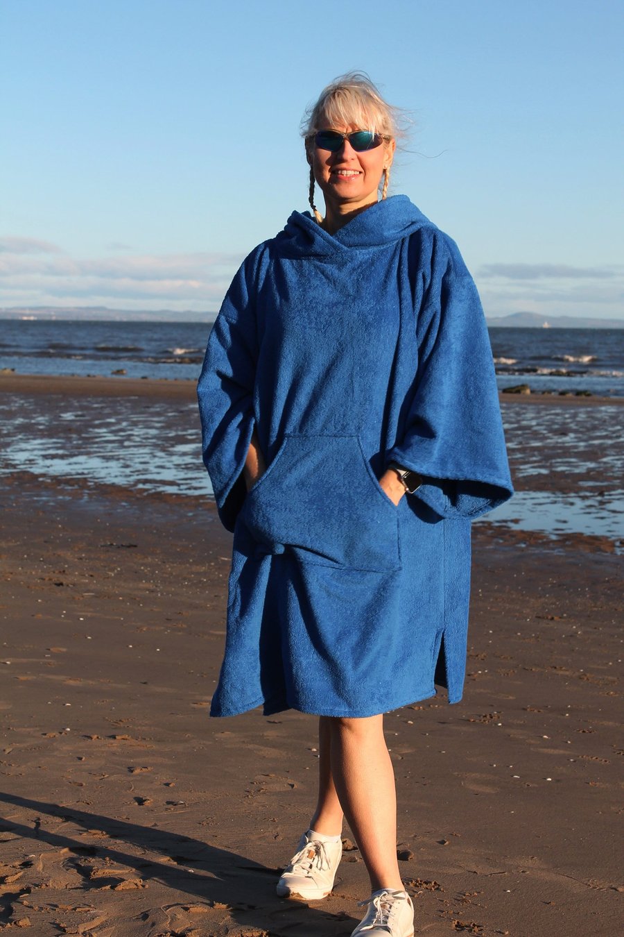 Unisex royal blue beach poncho