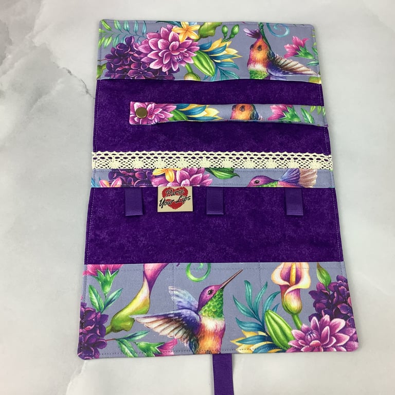 Hummingbirds jewellery roll, Tropical jewellery storage, Travel organiser