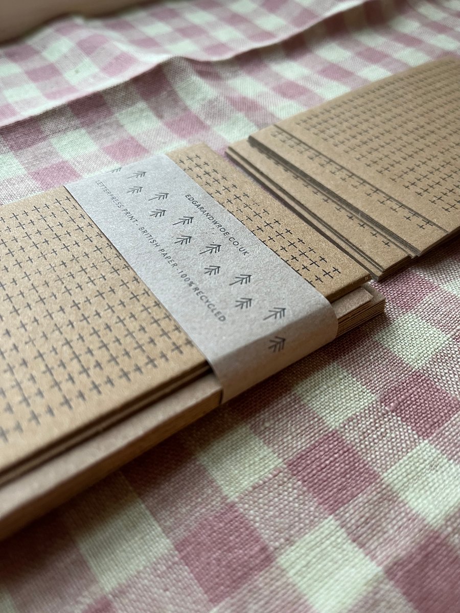 10 Note Cards & Envelopes. Little Crosses. Recycled Blank Cards. Hand Printed. 