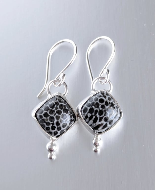 Black Fossil Coral Earrings