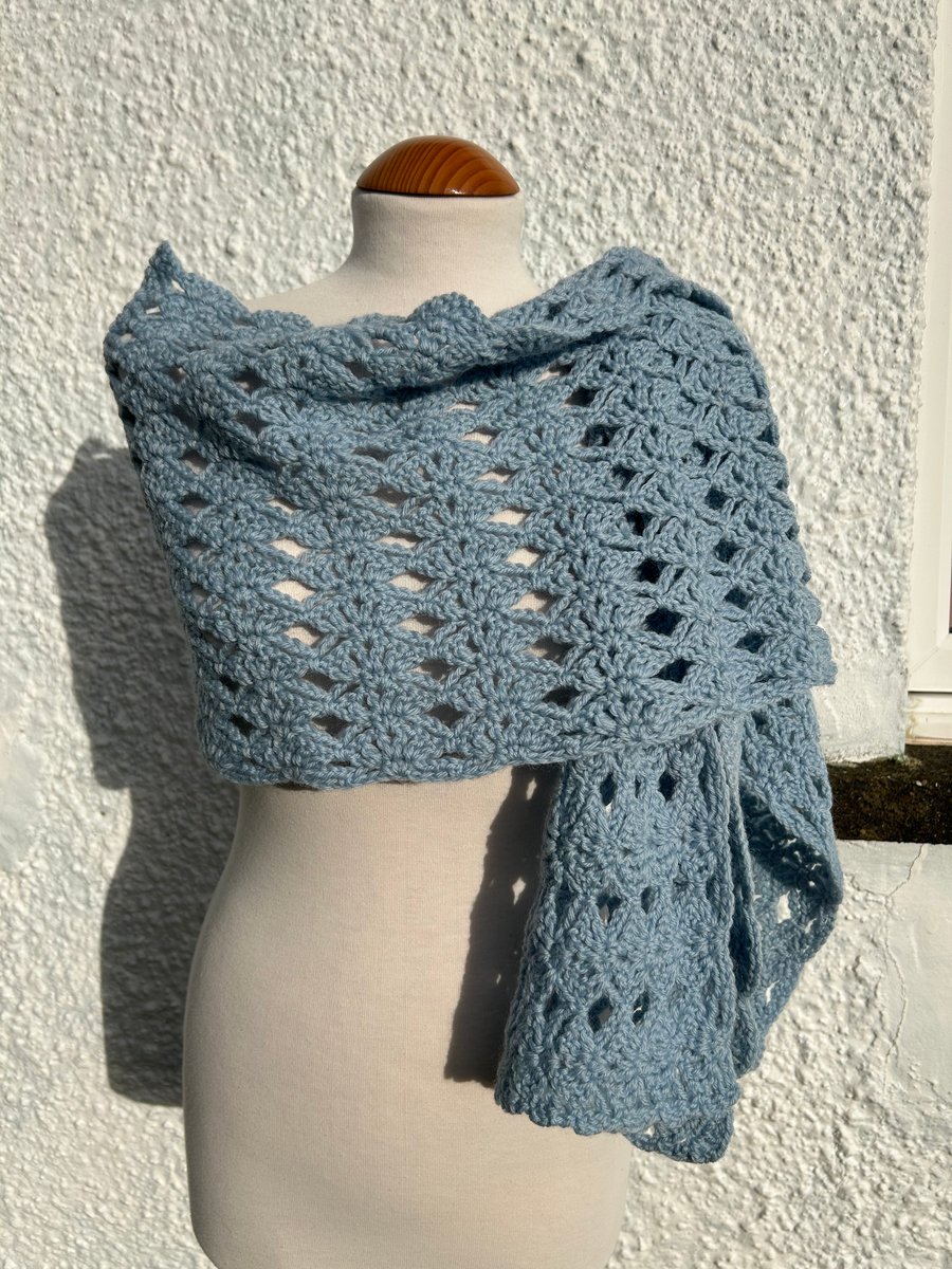 Handmade crochet lace light blue scarf