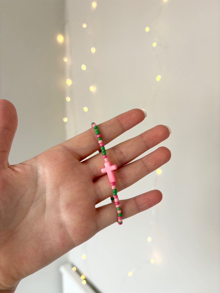 Watermelon Cross Seed Beaded Bracelet