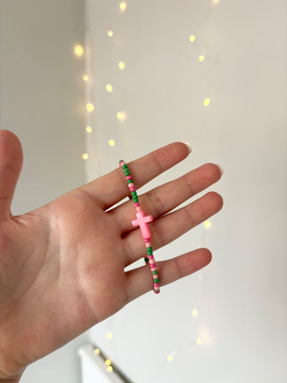 Watermelon Cross Seed Beaded Bracelet