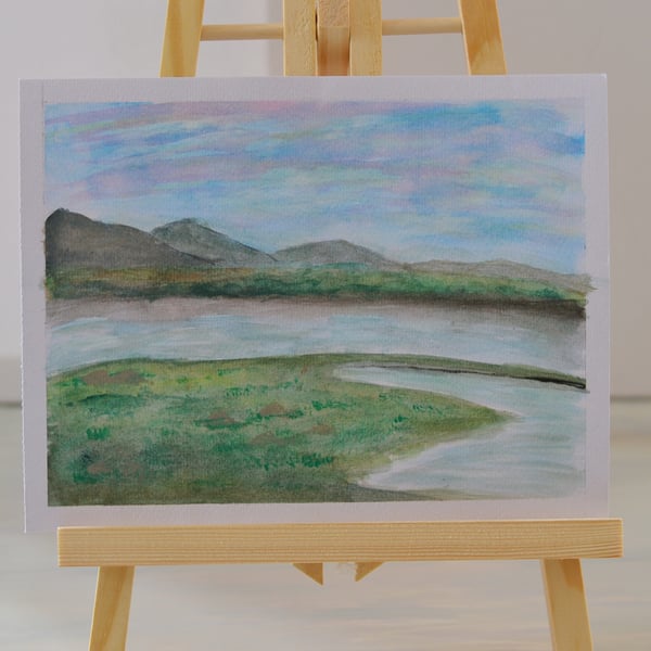 Lakes and Hills Abstract WaterColour Painting 
