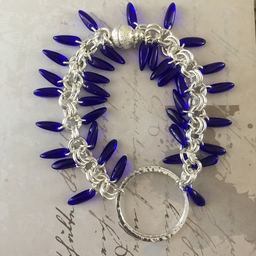 Cobalt blue Czech glass beaded bracelet 