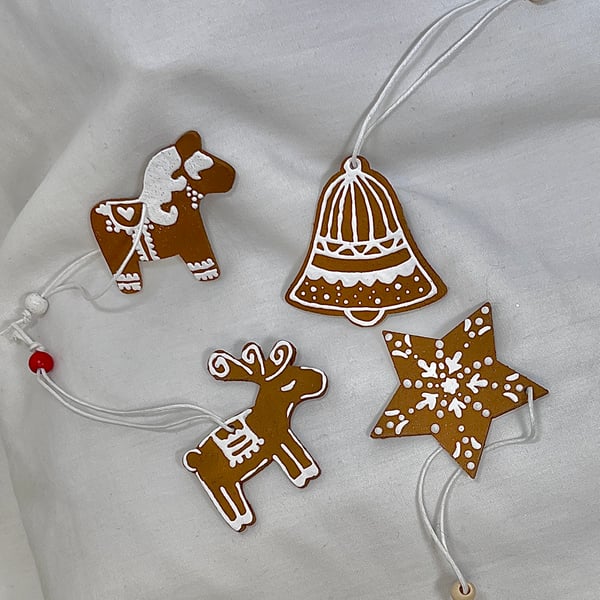 Christmas Tree Decorations Gingerbread Style Hand Painted Handmade
