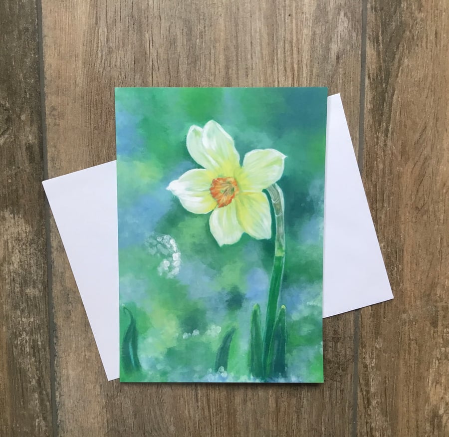 Large daffodil greeting card by UK artist Janet Bird