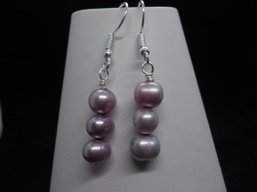 SALE  - Lavender freshwater cultured pearl drop earrings