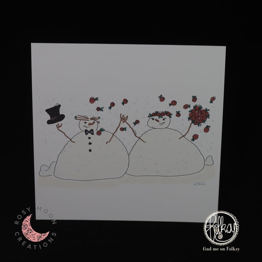 Mr & Mrs. Snowman Hand Drawn Wedding Card-Seconds Sunday