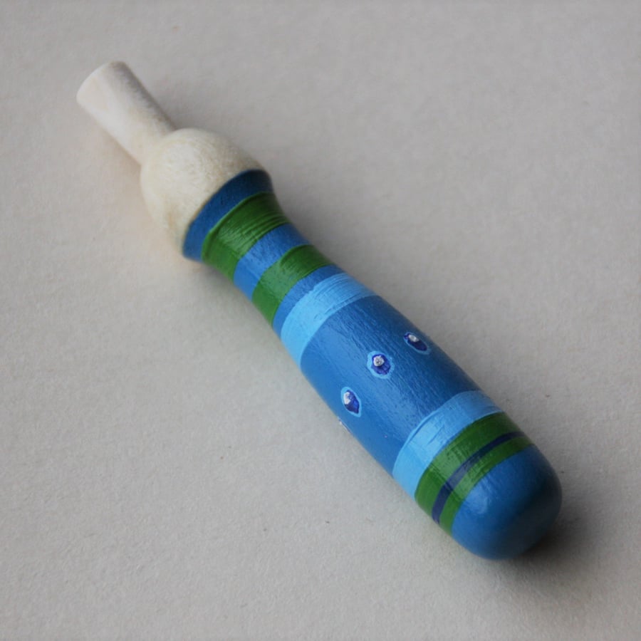 Hand painted blue and green wooden needle grip - felting tool with three needles