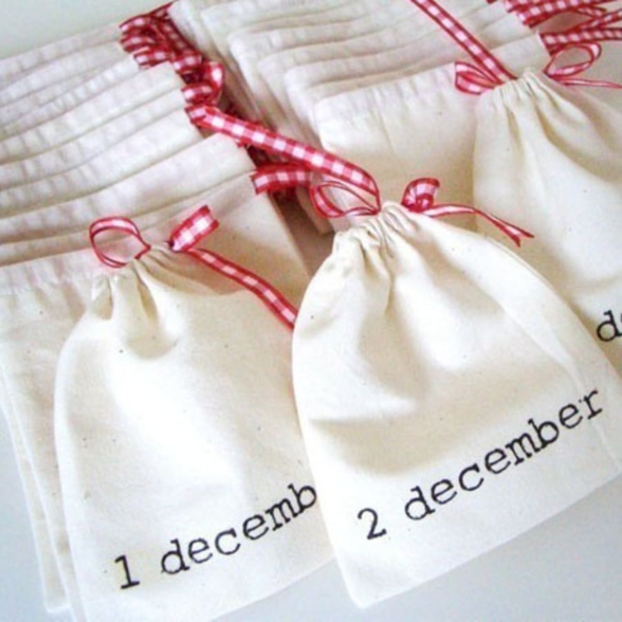 made-to-order 24 Advent Calendar Pouches - red gingham