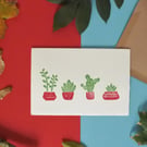 Pink Succulents – Folded A6 Greeting card – Colour Lino Print
