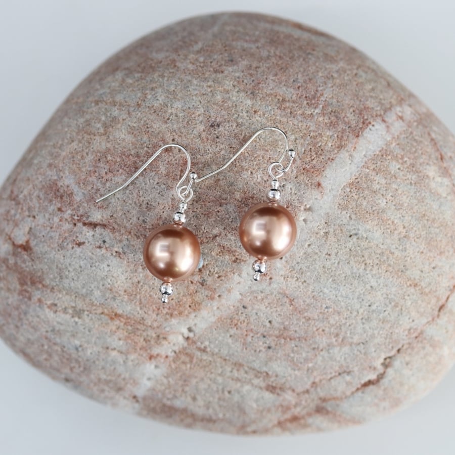 Earrings with Rose Gold Swarovski Crystal Pearls