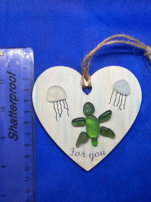 Wooden heart 'for you' sea glass art.