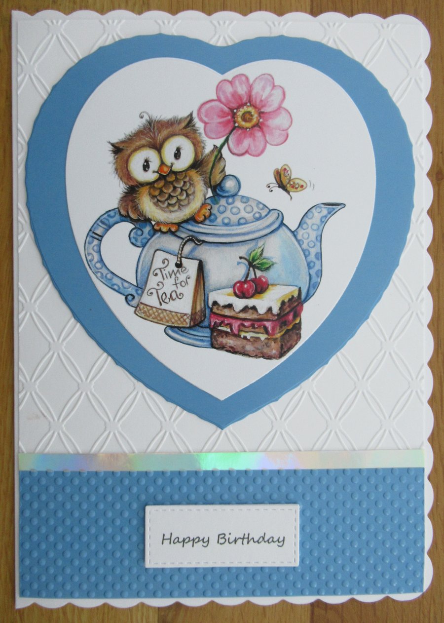 Time For Tea - Owl - A5 Birthday Card