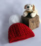 Red Christmas Baby Hat - Adorable Little Girl's Winter Hat with Faux Fur Pompom - Image 2