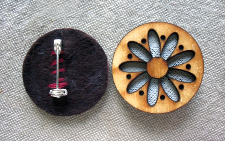 Wooden Flower Brooch - White