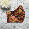 Vibrant Purple Orange Japanese Flowers Cotton Face Mask Reusable Adult Child