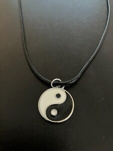 yin yang charm pendant on a 18" leather cord necklace