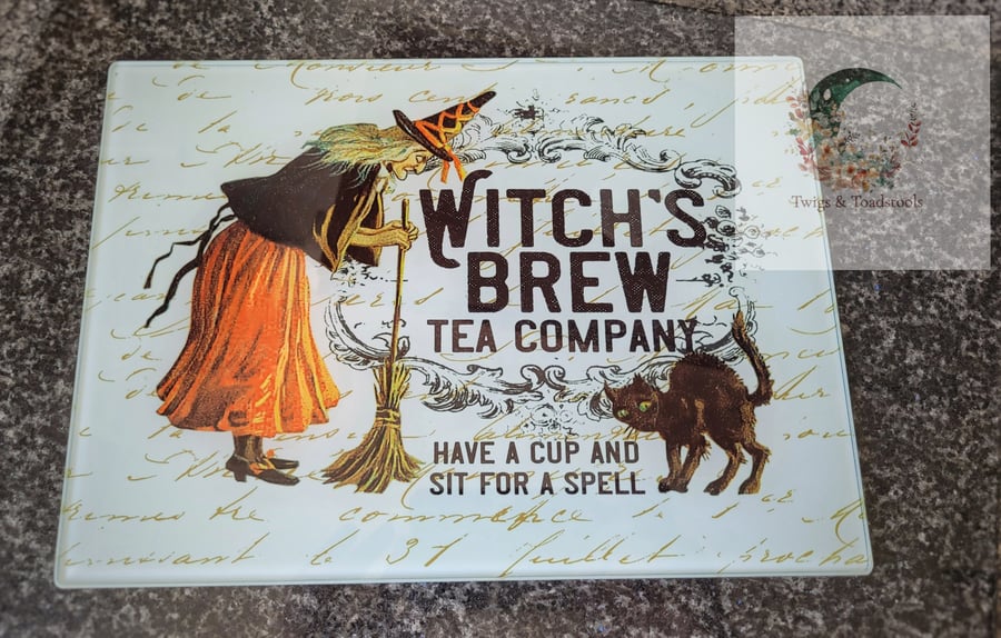 Witches brew A4 glass chopping board 