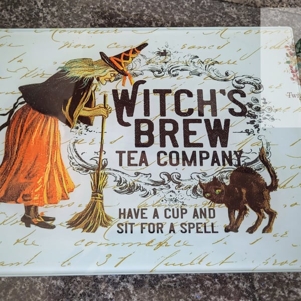 Witches brew A4 glass chopping board 