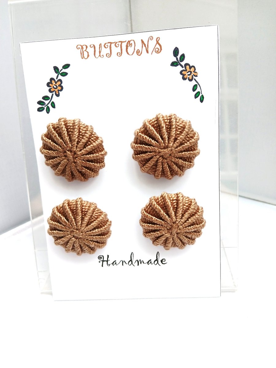 Buttons Light Brown,Taupe 30mm Handmade Embroidered Yorkshire Style