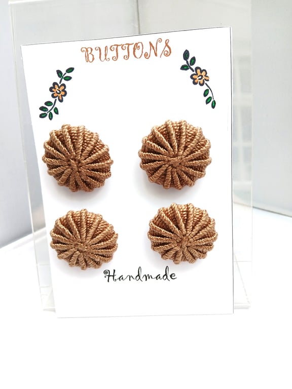 Buttons Light Brown,Taupe 30mm Handmade Embroidered Yorkshire Style