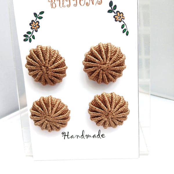Buttons Light Brown,Taupe 30mm Handmade Embroidered Yorkshire Style
