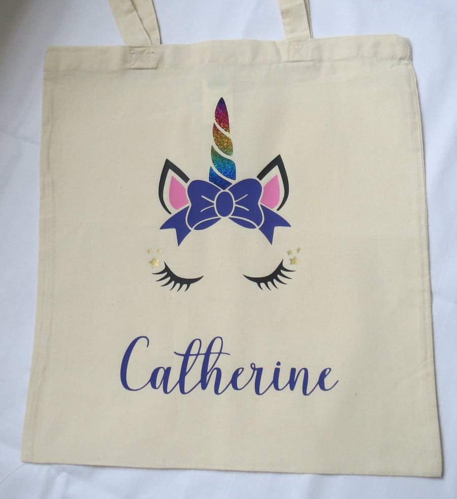 Unicorn Canvas Tote bag, personalised, Shopper Tote, foldable, Ethical shopper