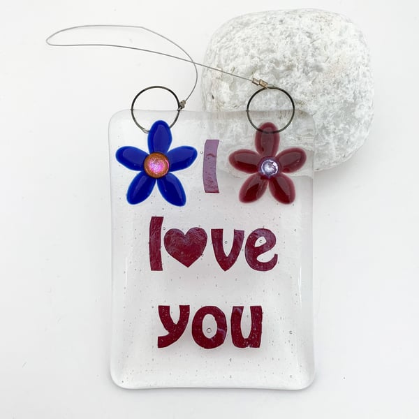 Perfectly Imperfect - Fused Glass "I Love You" Flower Suncatcher