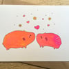 Hand Painted Wedding, Anniversary, Valentines Card Guinea Pig recycled card 