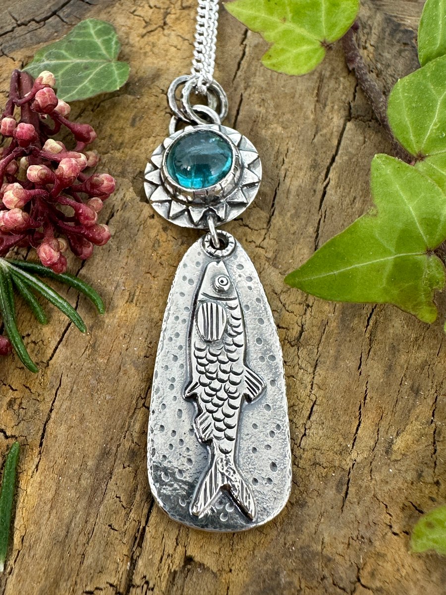 Fishy Pendant with Ocean Blue Apatite